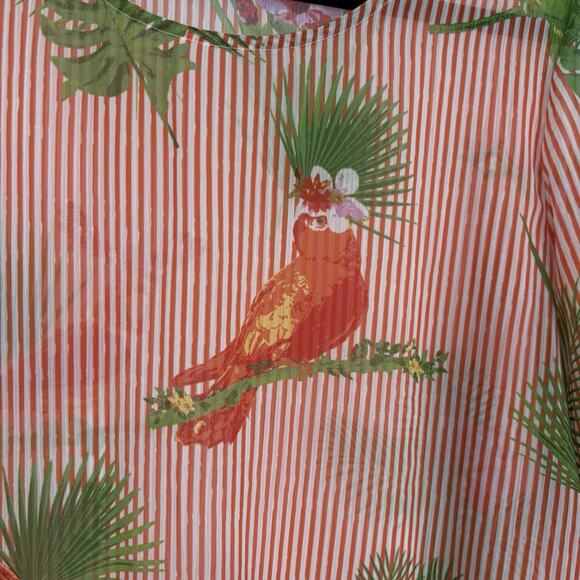Lemon Way Sheer Chiffon Top Size XL Tropical Bird Parrot long Sleeve Pullover - Picture 3 of 10